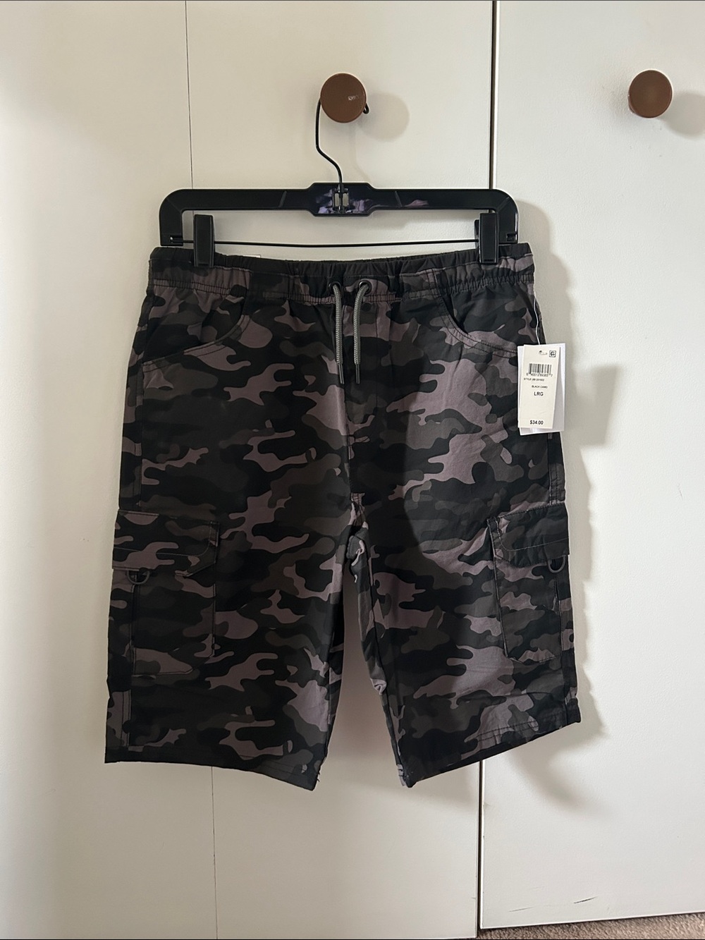 Boys Cargo Shorts - Black/Grey Camo